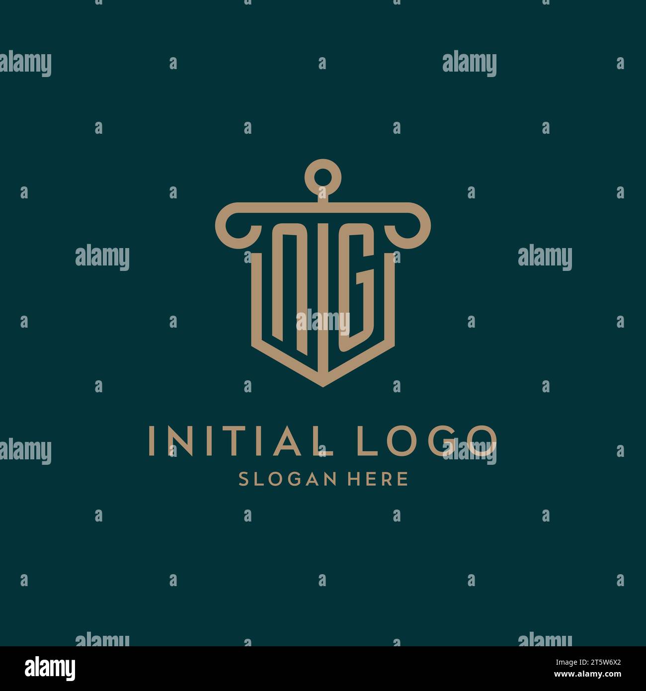 NG monogram initial logo design with shield and pillar shape design Stock Vector