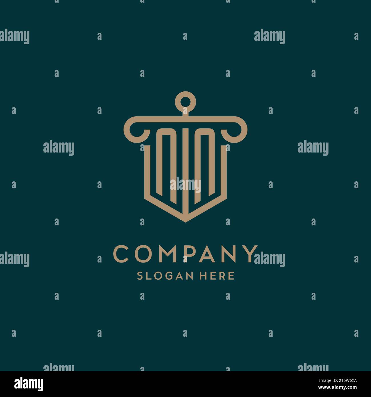 NN monogram initial logo design with shield and pillar shape design Stock Vector