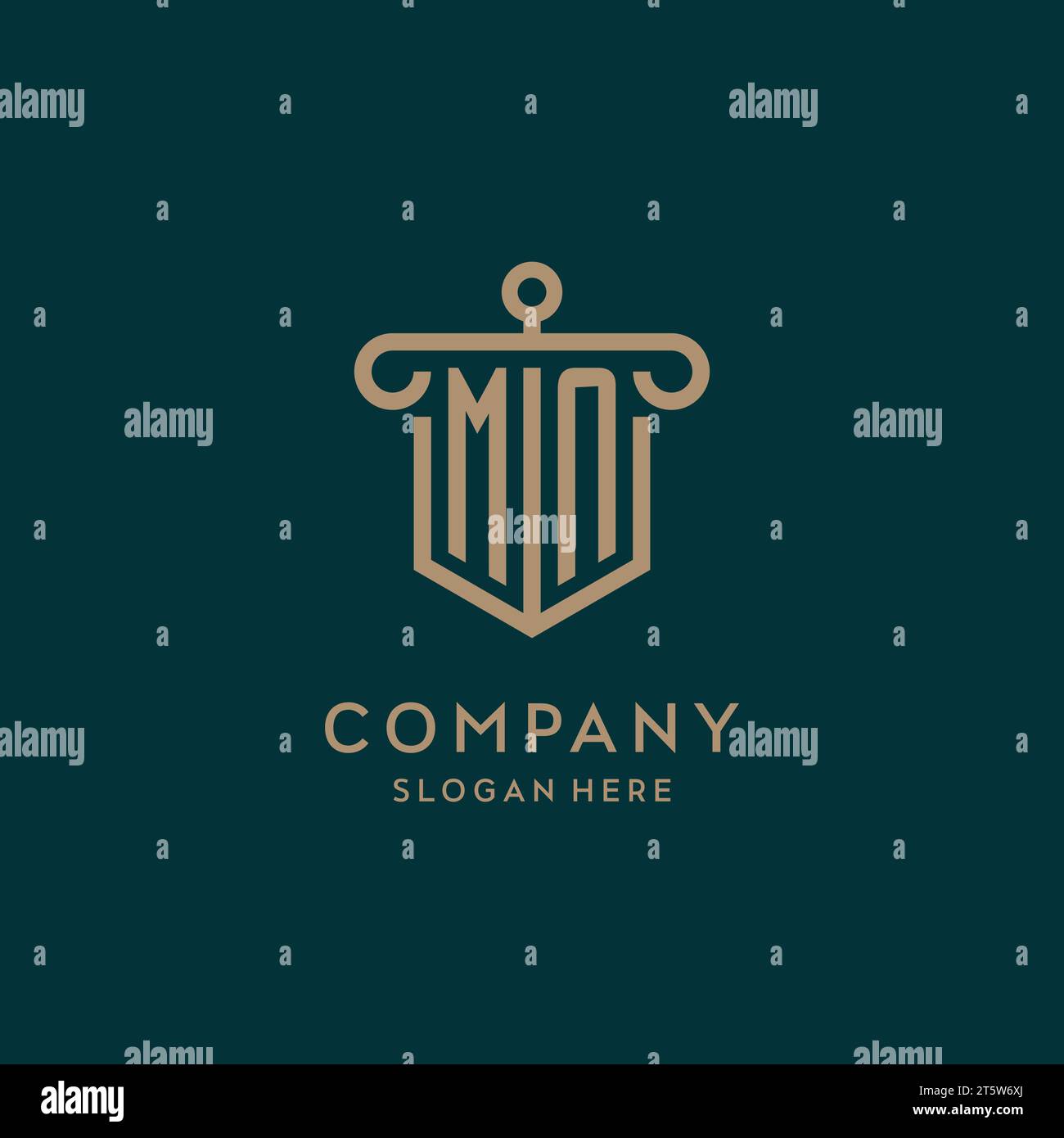 MN monogram initial logo design with shield and pillar shape design Stock Vector
