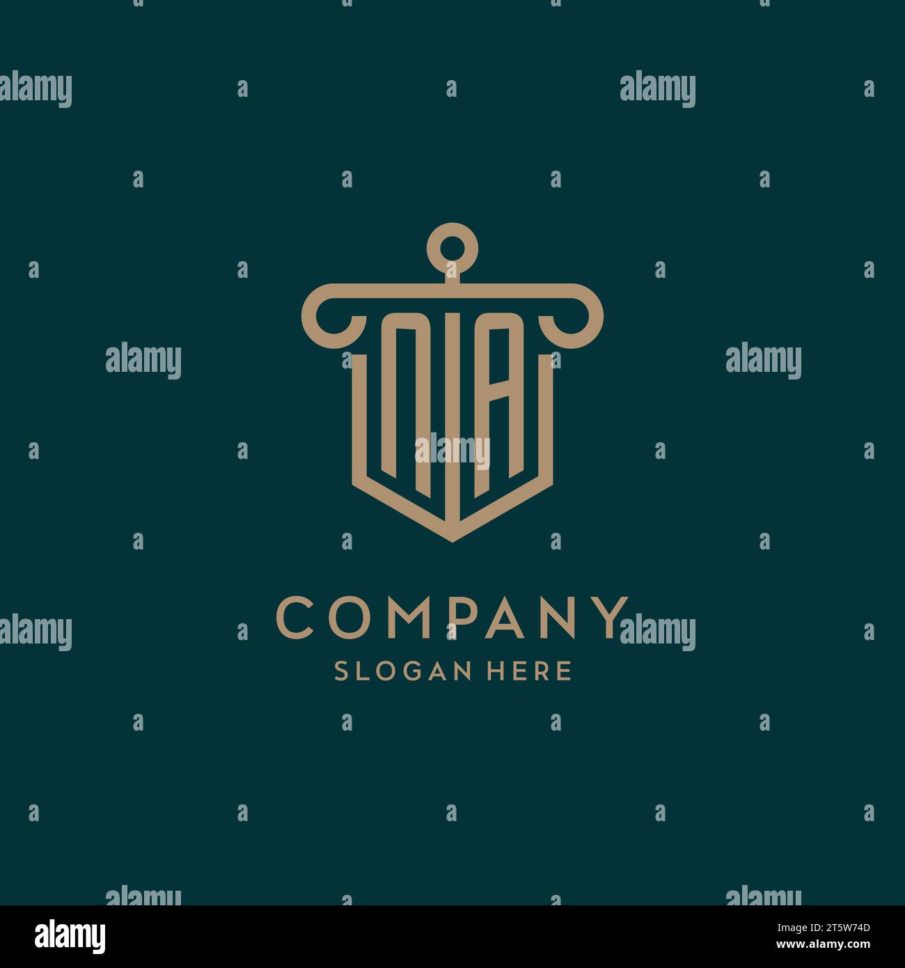 NA monogram initial logo design with shield and pillar shape design Stock Vector