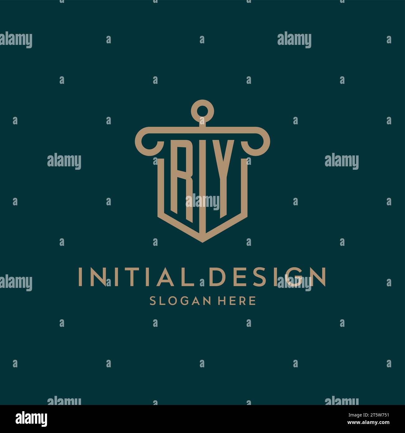 RY monogram initial logo design with shield and pillar shape design Stock Vector