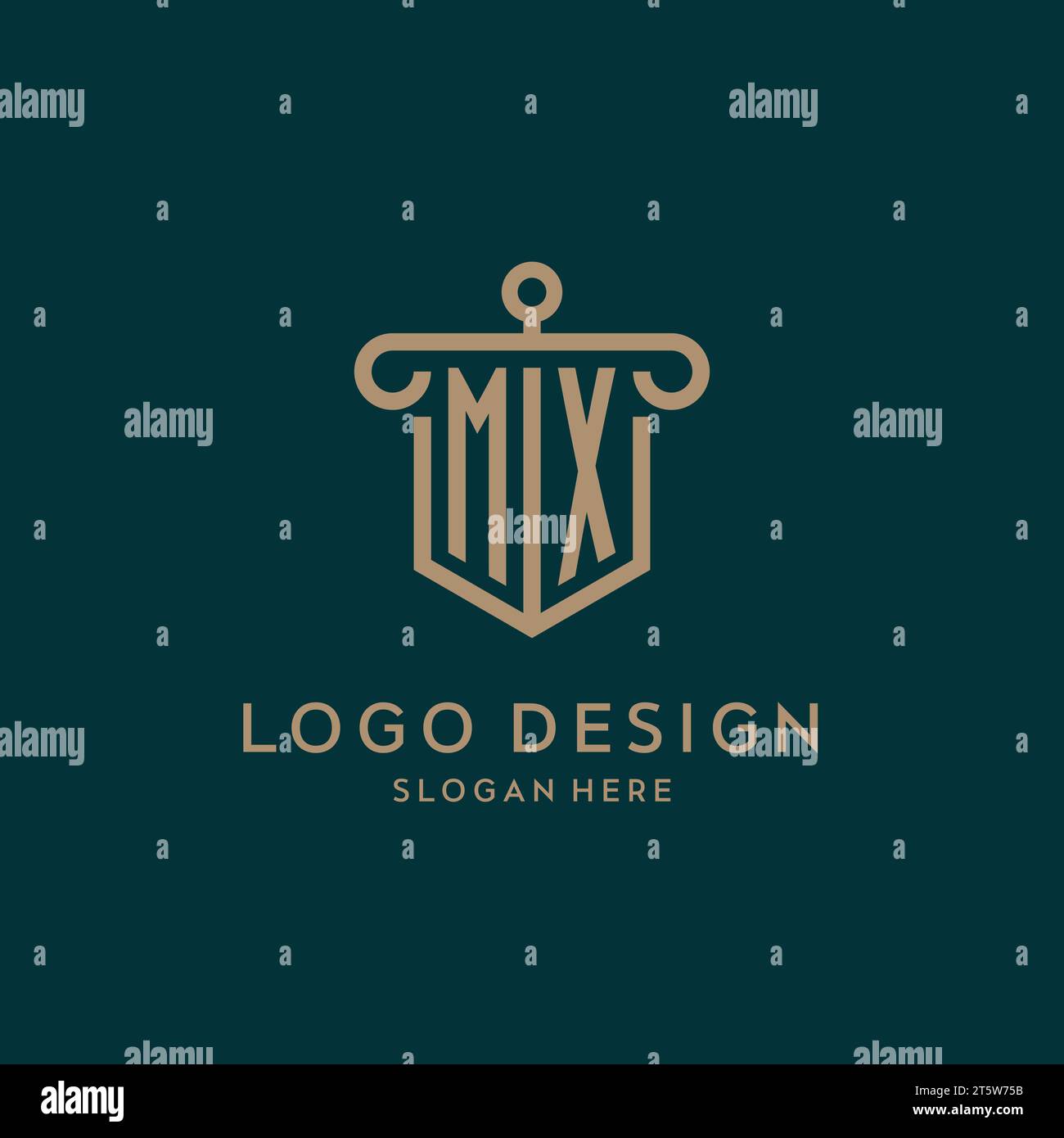 MX monogram initial logo design with shield and pillar shape design Stock Vector