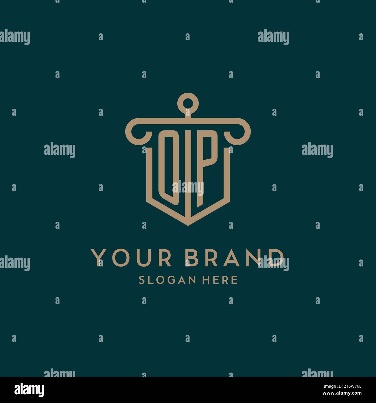 OP monogram initial logo design with shield and pillar shape design Stock Vector