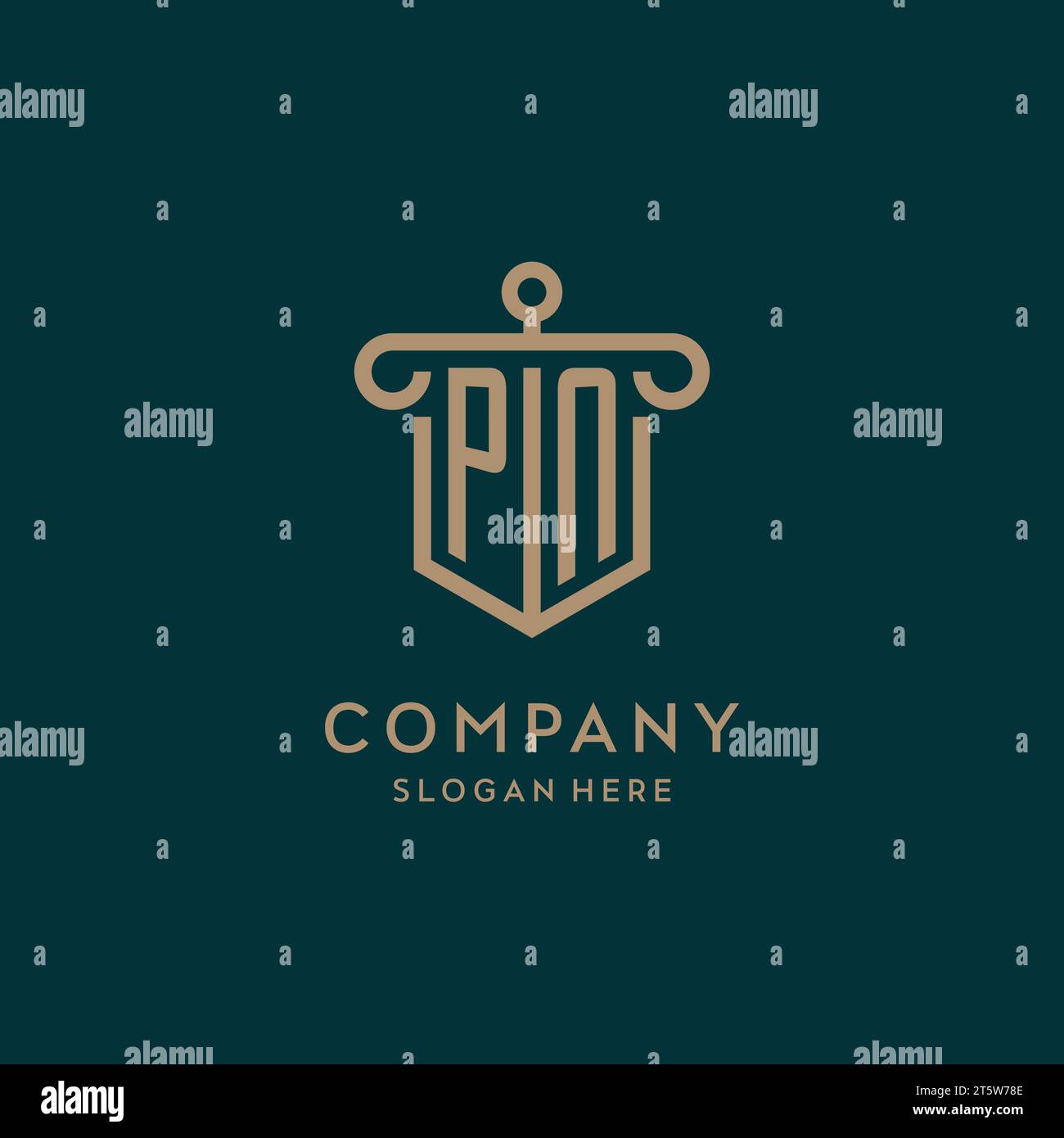 PN monogram initial logo design with shield and pillar shape design Stock Vector