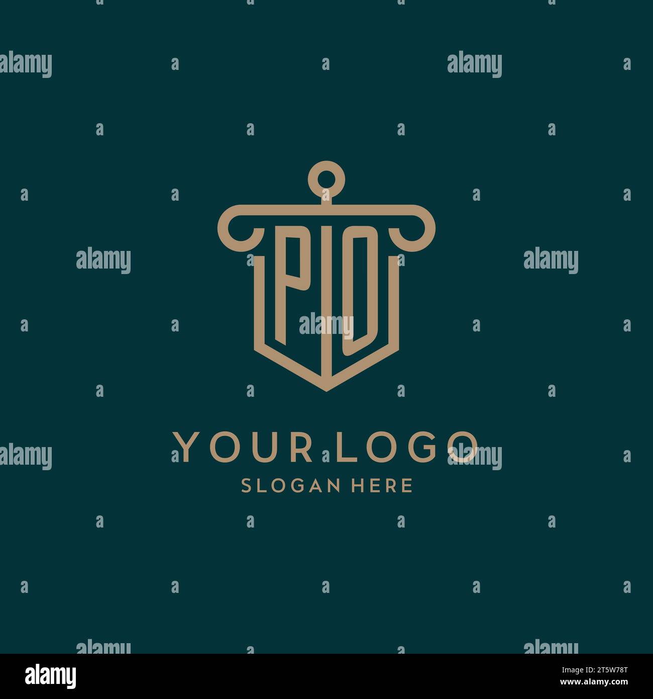 PO monogram initial logo design with shield and pillar shape design Stock Vector