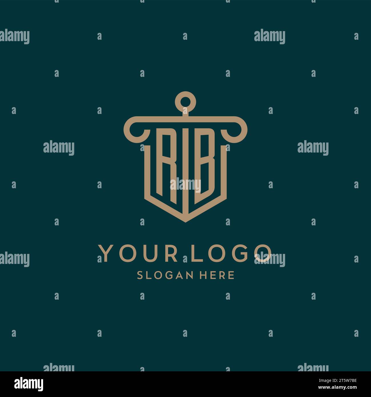 RB monogram initial logo design with shield and pillar shape design Stock Vector