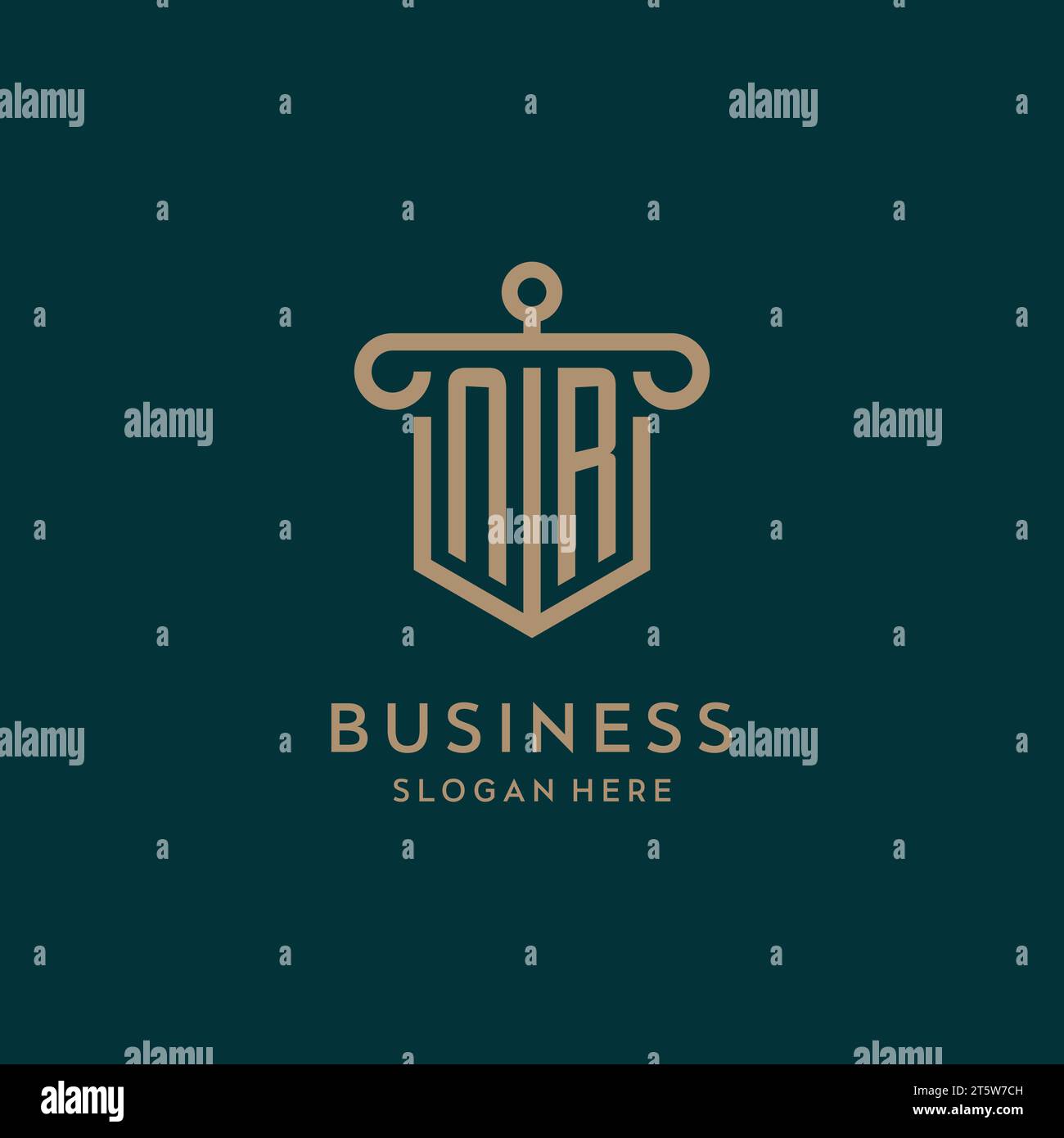 NR monogram initial logo design with shield and pillar shape design Stock Vector