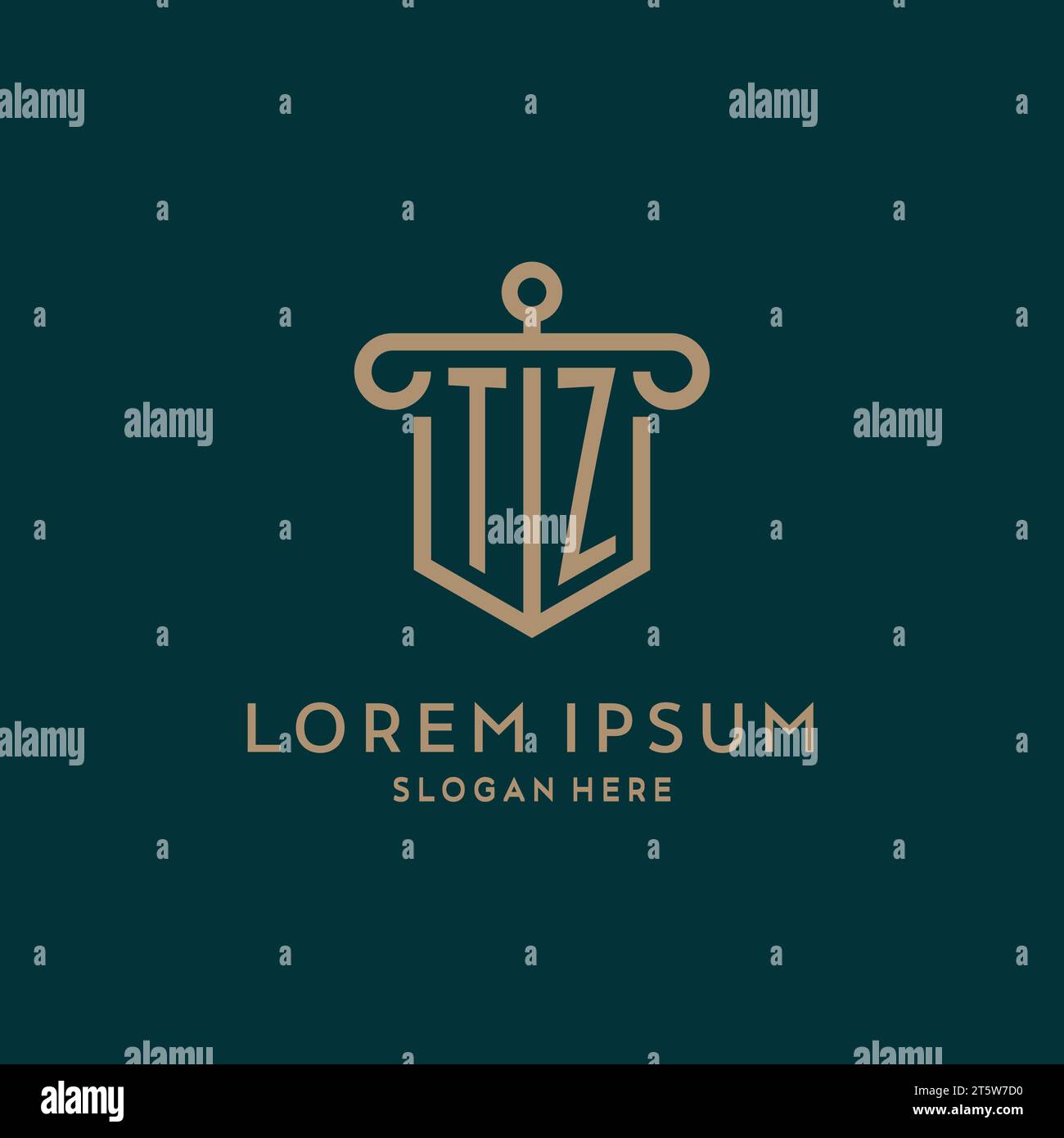 TZ monogram initial logo design with shield and pillar shape design Stock Vector