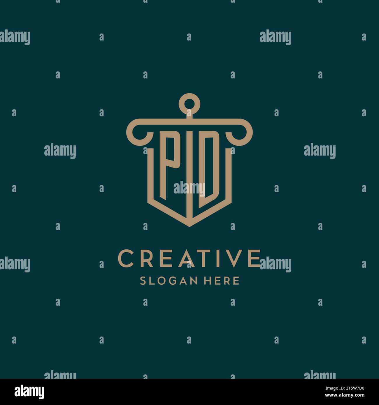 PD monogram initial logo design with shield and pillar shape design Stock Vector