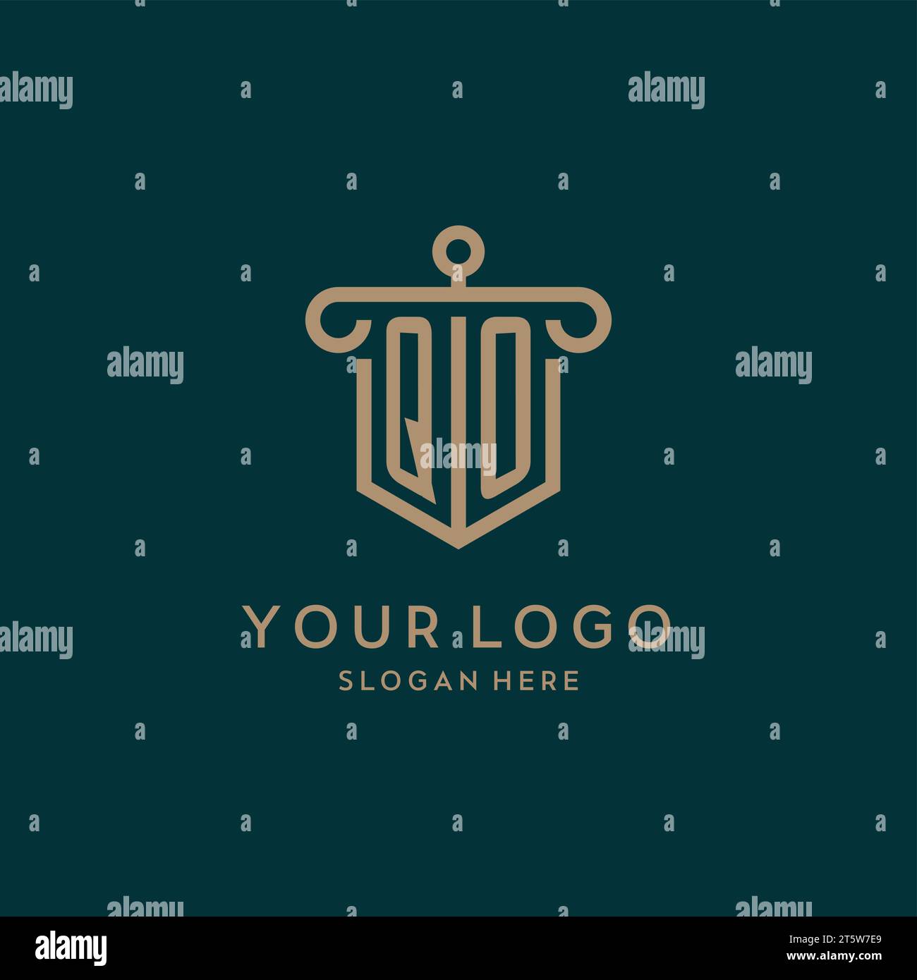 QO monogram initial logo design with shield and pillar shape design Stock Vector