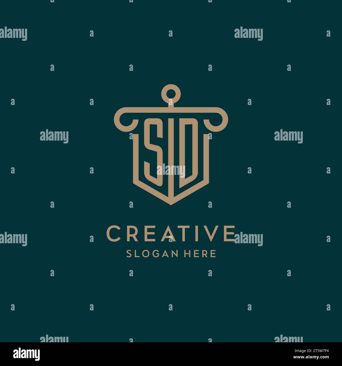 SD monogram initial logo design with shield and pillar shape design Stock Vector
