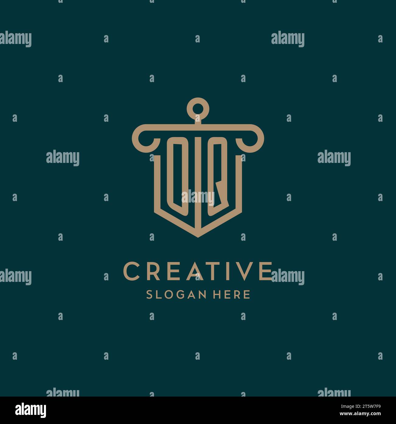 OQ monogram initial logo design with shield and pillar shape design Stock Vector