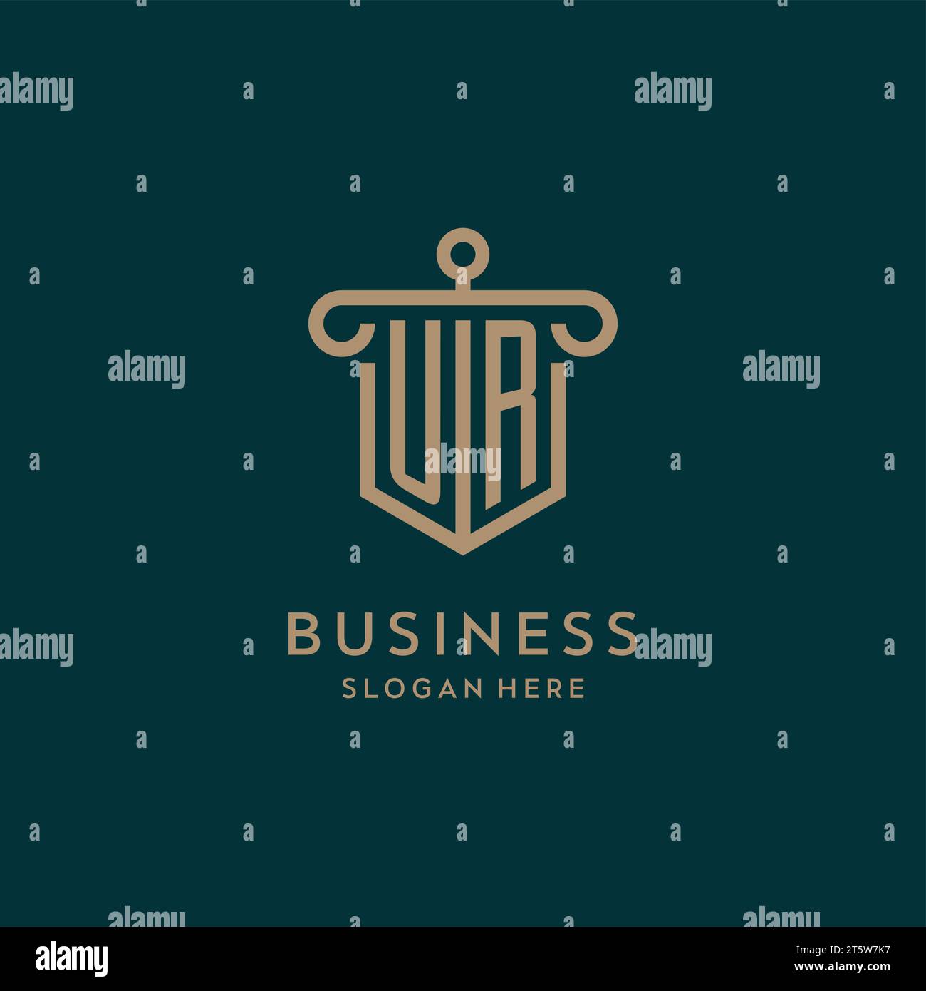 UR monogram initial logo design with shield and pillar shape design Stock Vector