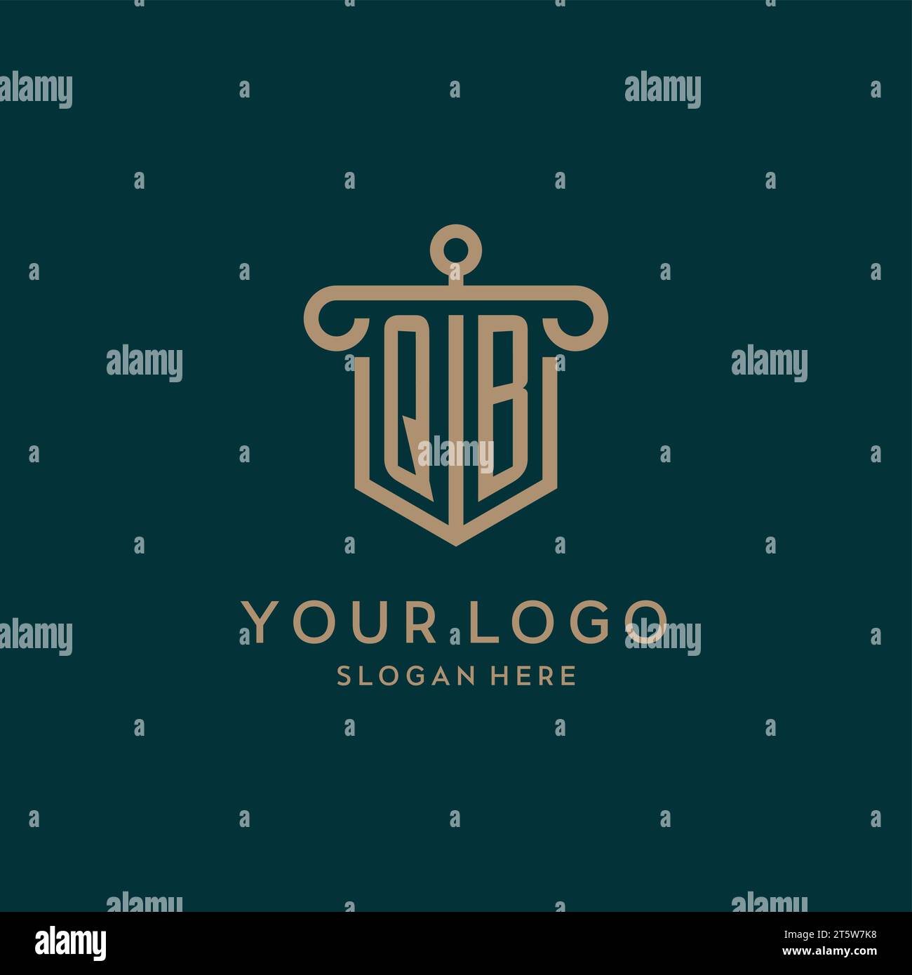 QB monogram initial logo design with shield and pillar shape design Stock Vector