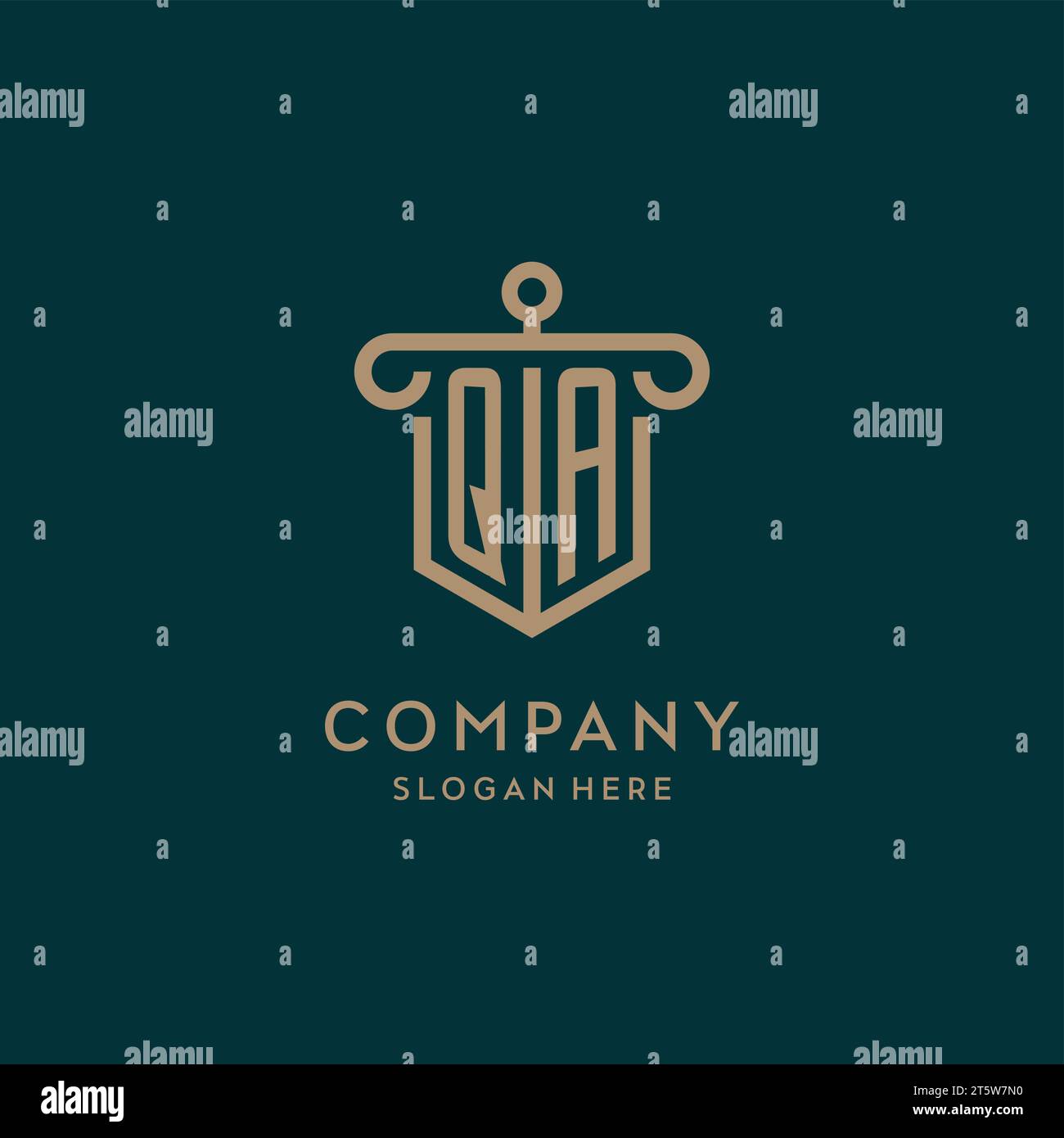 QA monogram initial logo design with shield and pillar shape design Stock Vector