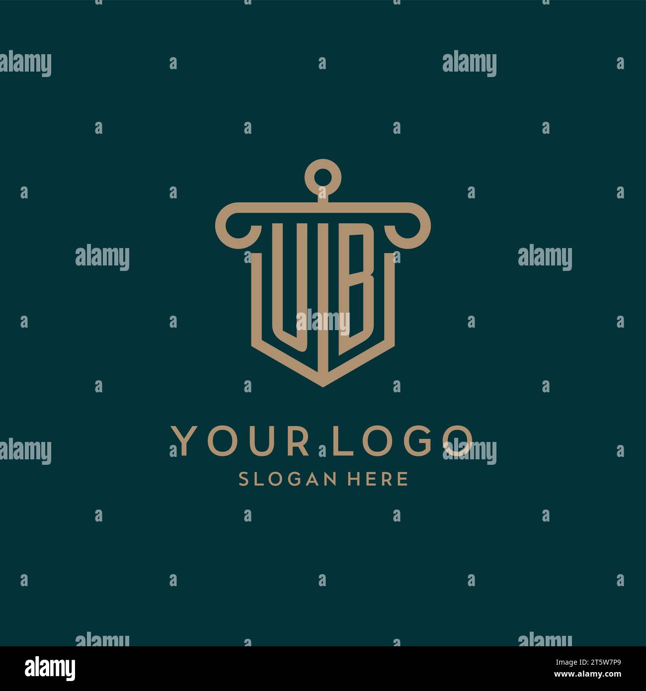 UB monogram initial logo design with shield and pillar shape design Stock Vector