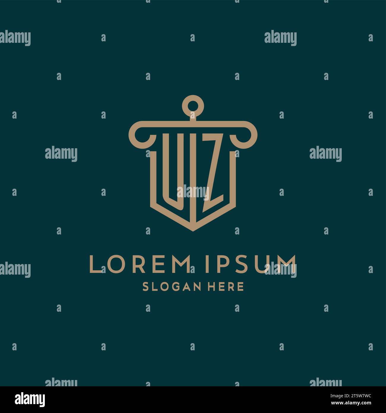 UZ monogram initial logo design with shield and pillar shape design Stock Vector