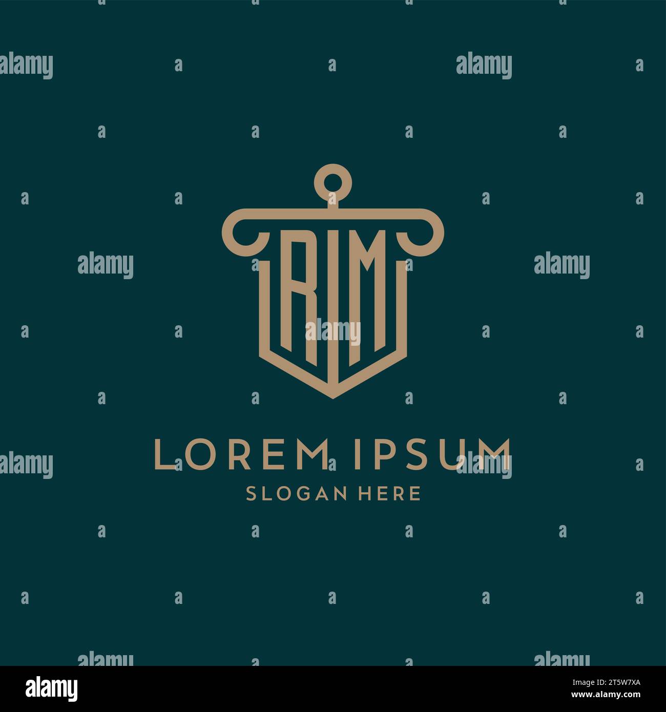 RM monogram initial logo design with shield and pillar shape design Stock Vector