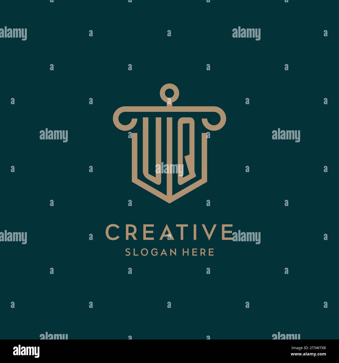 UQ monogram initial logo design with shield and pillar shape design ...