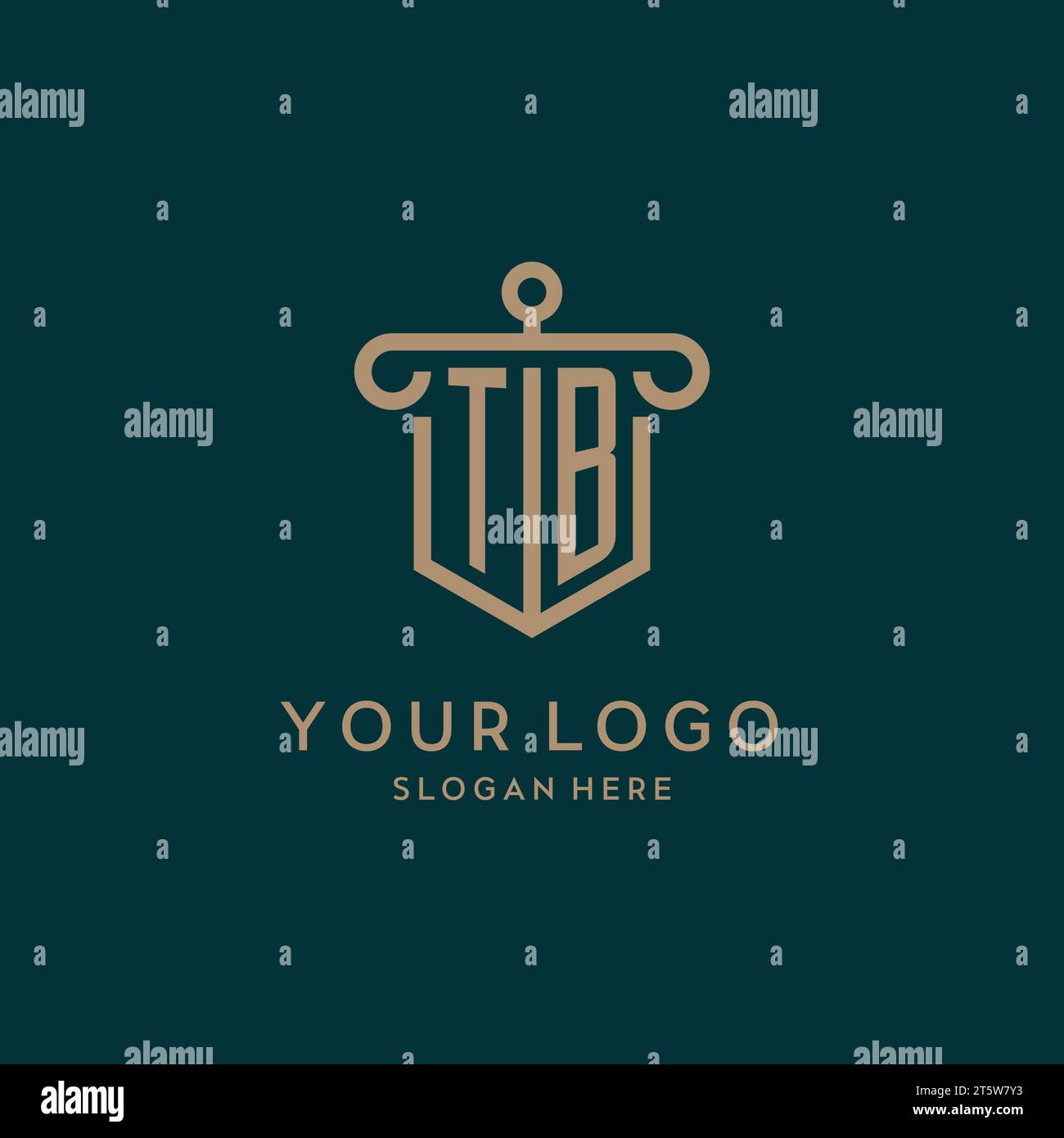 TB monogram initial logo design with shield and pillar shape design Stock Vector