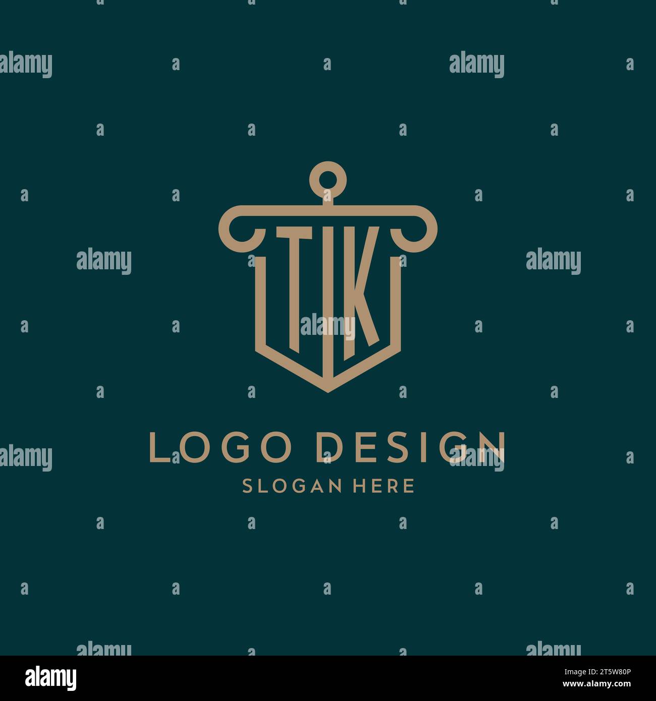 TK monogram initial logo design with shield and pillar shape design Stock Vector