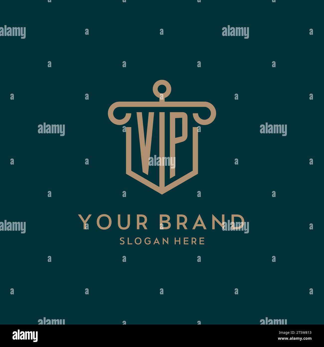 VP monogram initial logo design with shield and pillar shape design Stock Vector