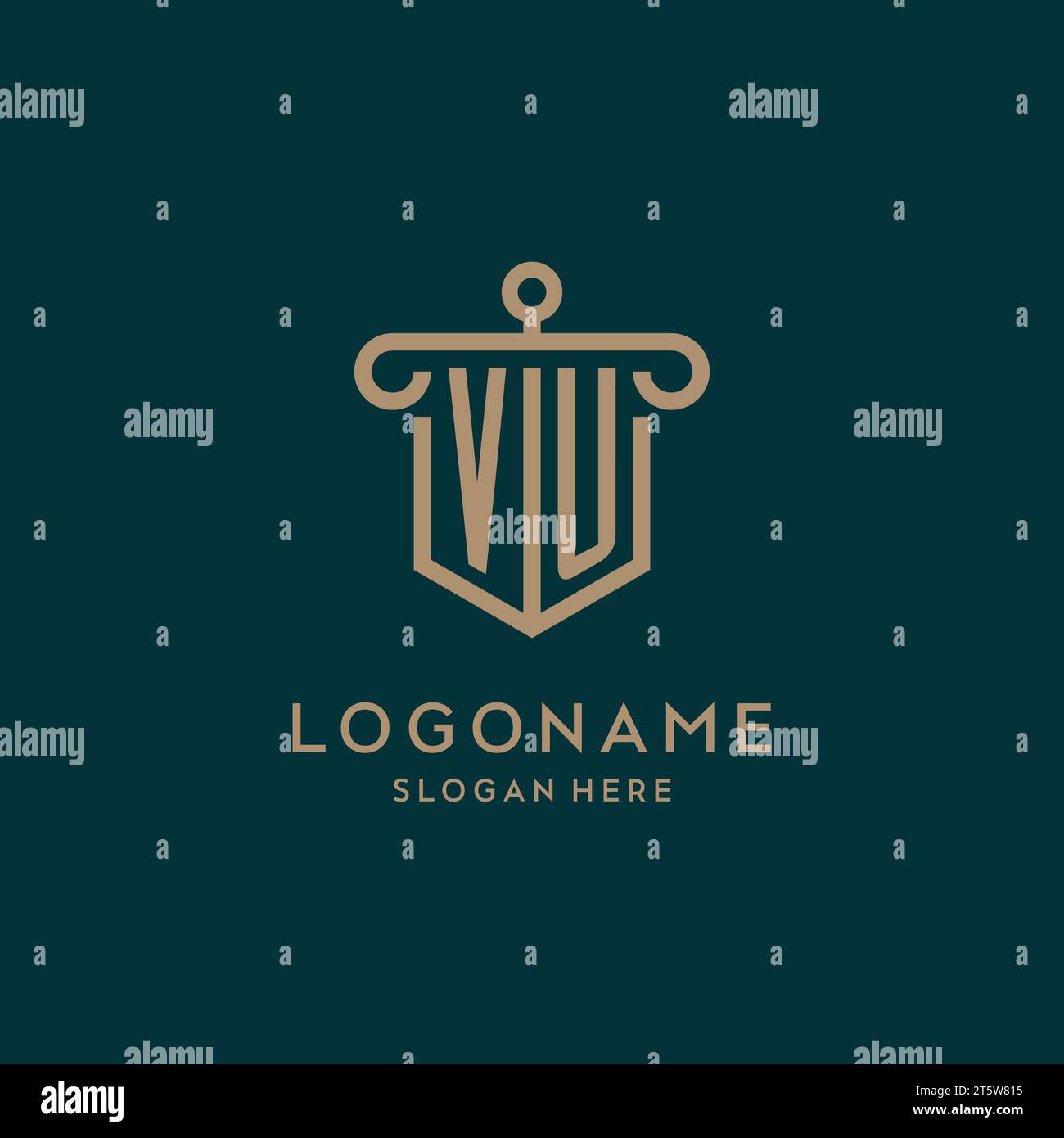 VU monogram initial logo design with shield and pillar shape design Stock Vector