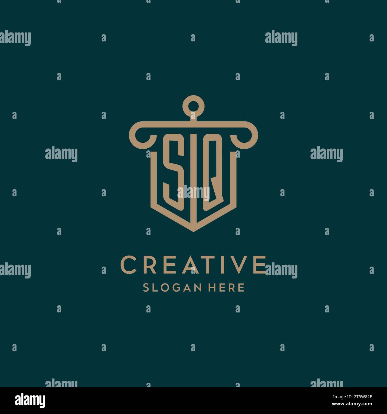 SQ monogram initial logo design with shield and pillar shape design Stock Vector