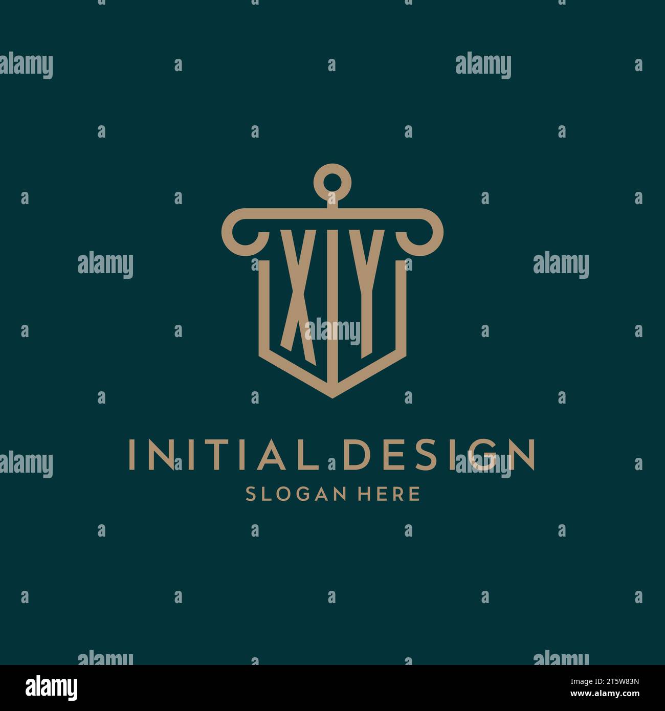 XY monogram initial logo design with shield and pillar shape design Stock Vector