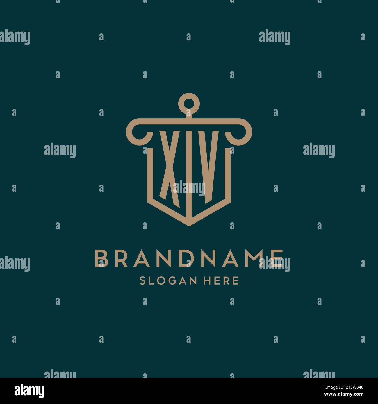 XV monogram initial logo design with shield and pillar shape design Stock Vector