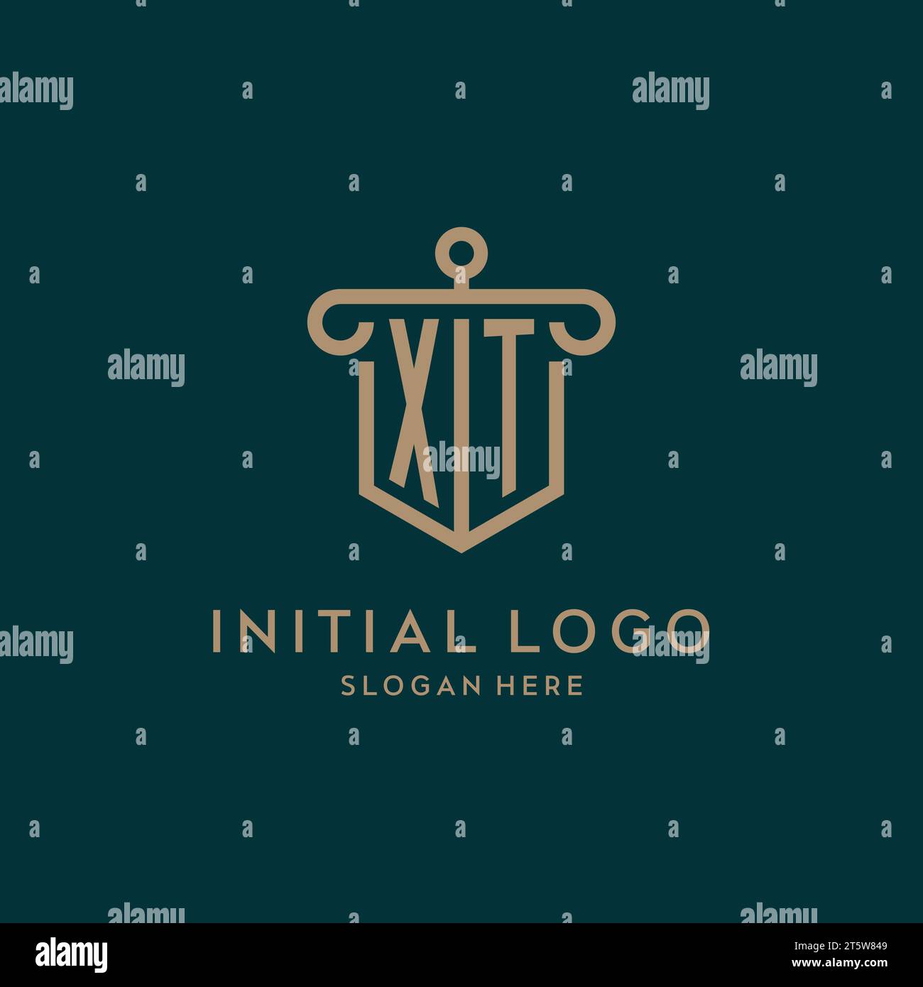 XT monogram initial logo design with shield and pillar shape design Stock Vector
