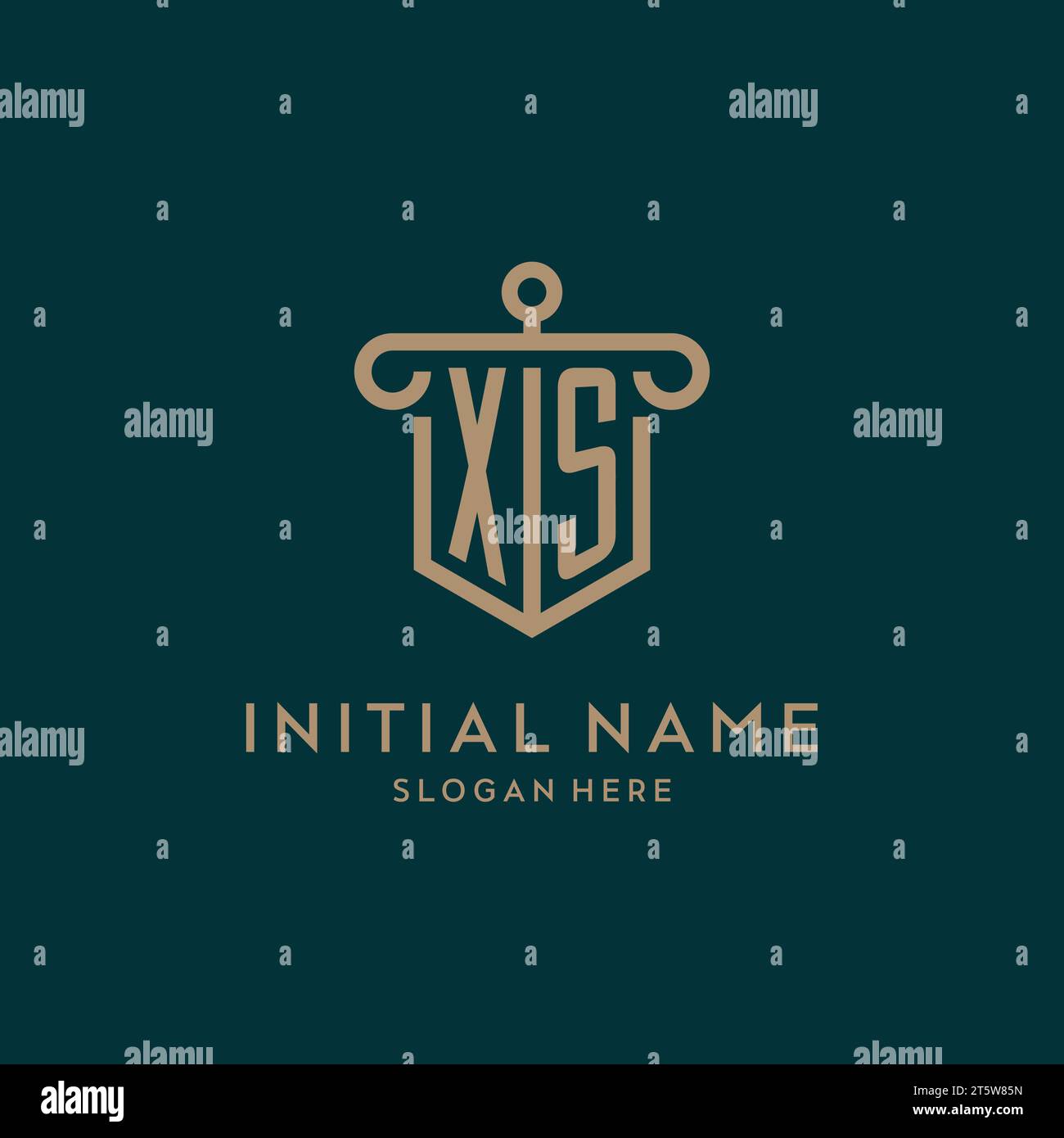 XS monogram initial logo design with shield and pillar shape design Stock Vector