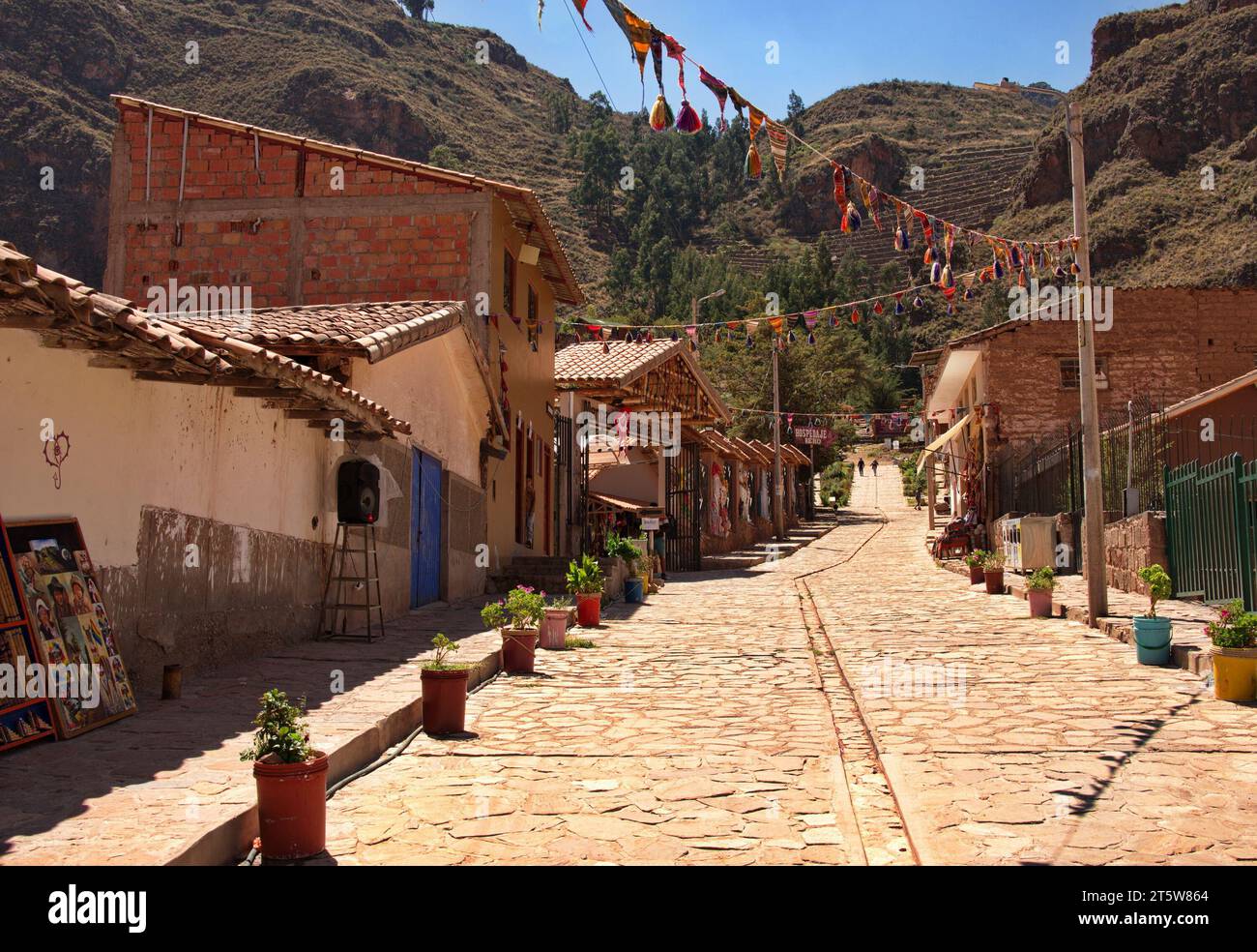 View down the street of traditional Peruvian village Stock Photo