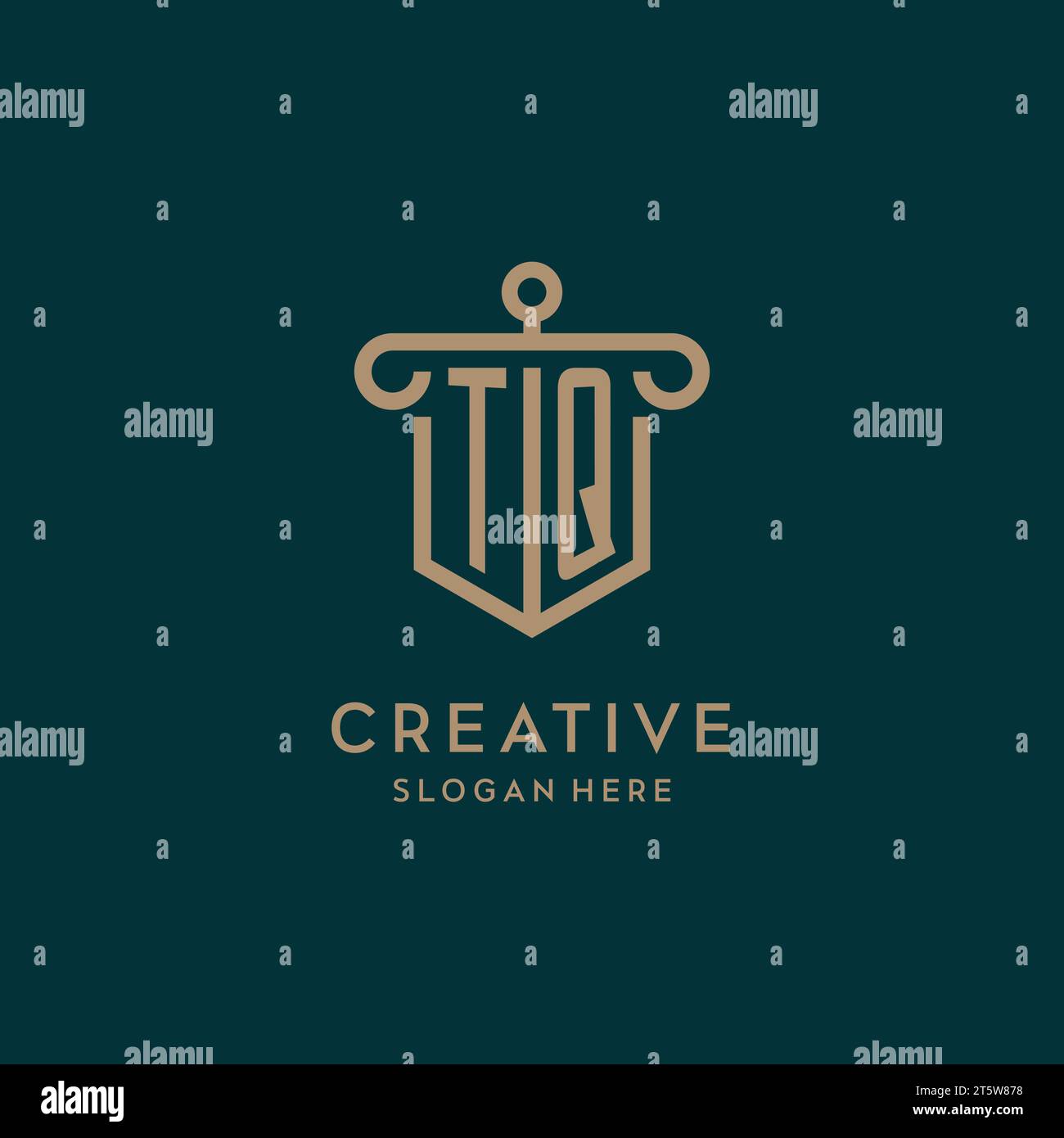 TQ monogram initial logo design with shield and pillar shape design Stock Vector