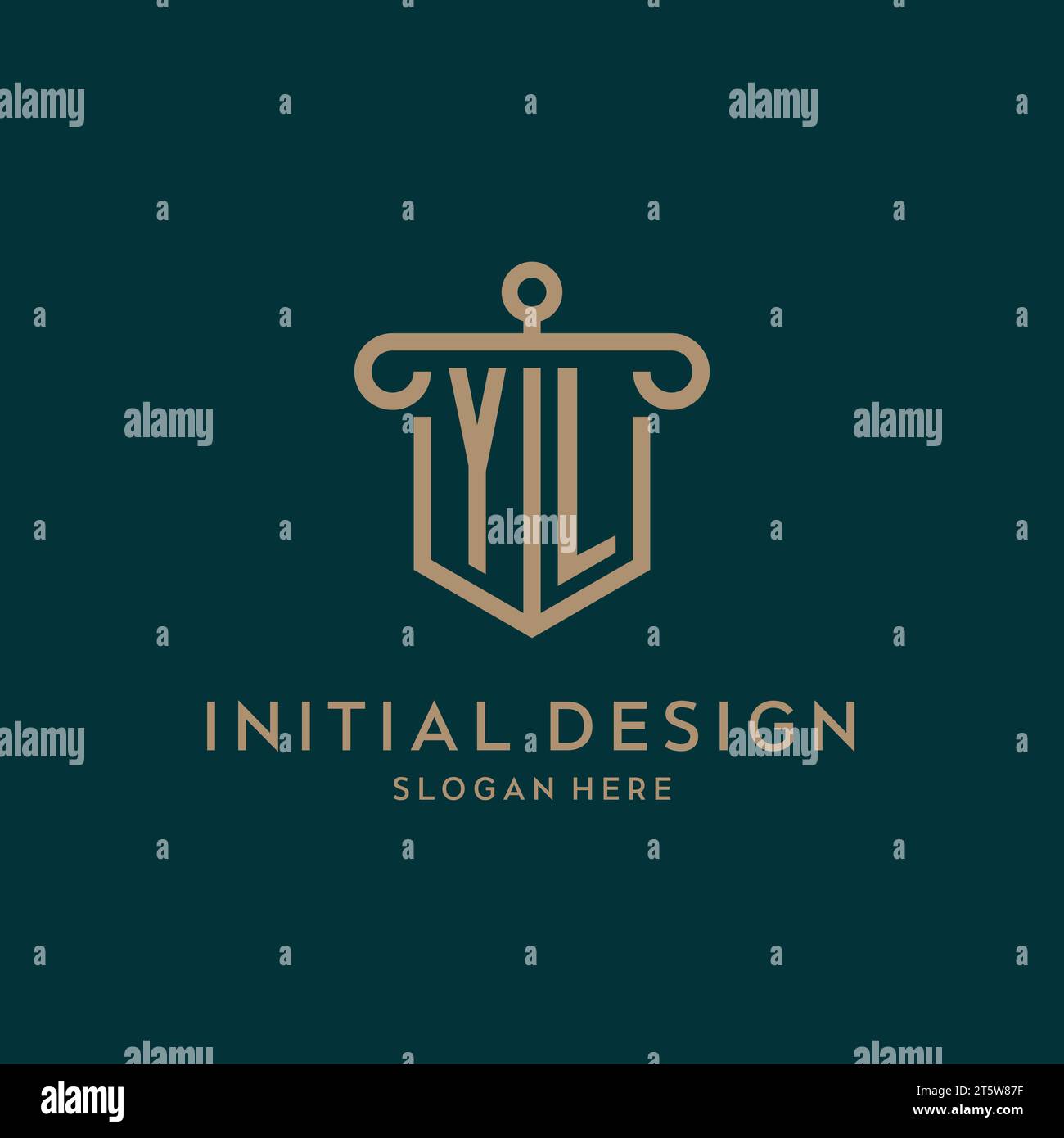 YL monogram initial logo design with shield and pillar shape design Stock Vector