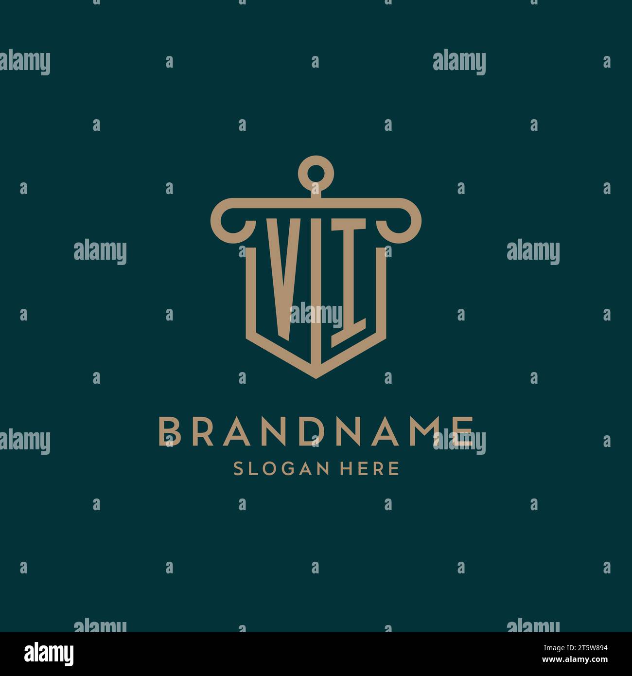 VI monogram initial logo design with shield and pillar shape design Stock Vector