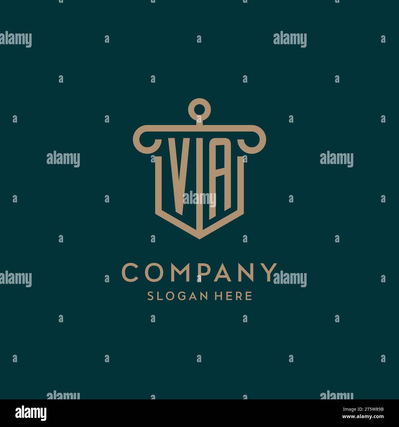 VA monogram initial logo design with shield and pillar shape design Stock Vector