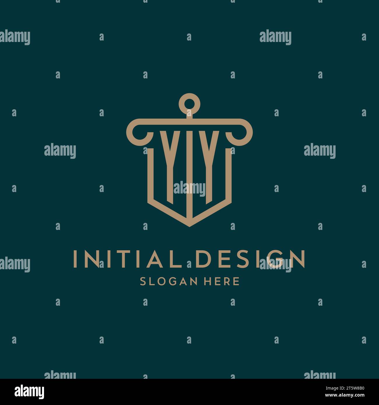 YY monogram initial logo design with shield and pillar shape design Stock Vector
