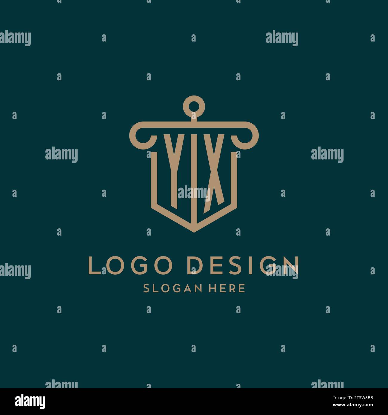 YX monogram initial logo design with shield and pillar shape design Stock Vector