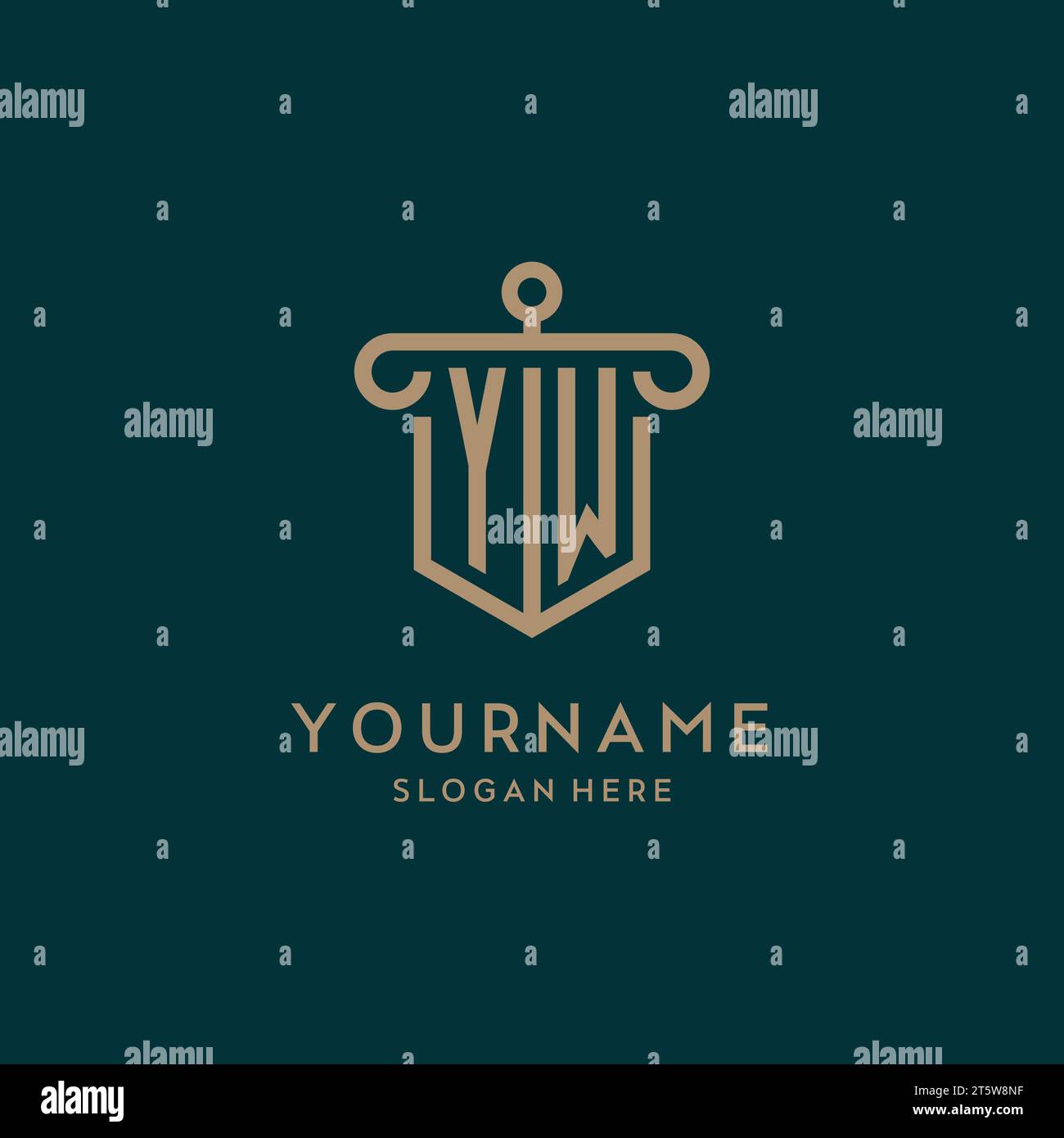 YW monogram initial logo design with shield and pillar shape design Stock Vector