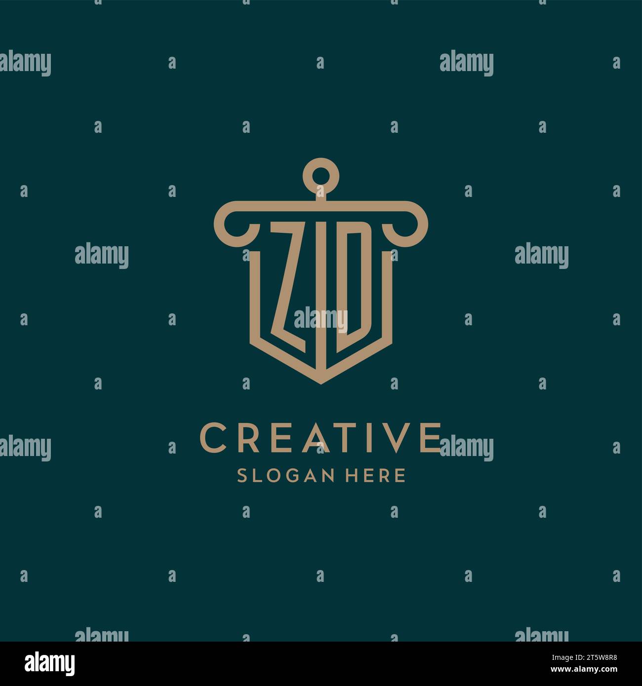 ZD monogram initial logo design with shield and pillar shape design Stock Vector