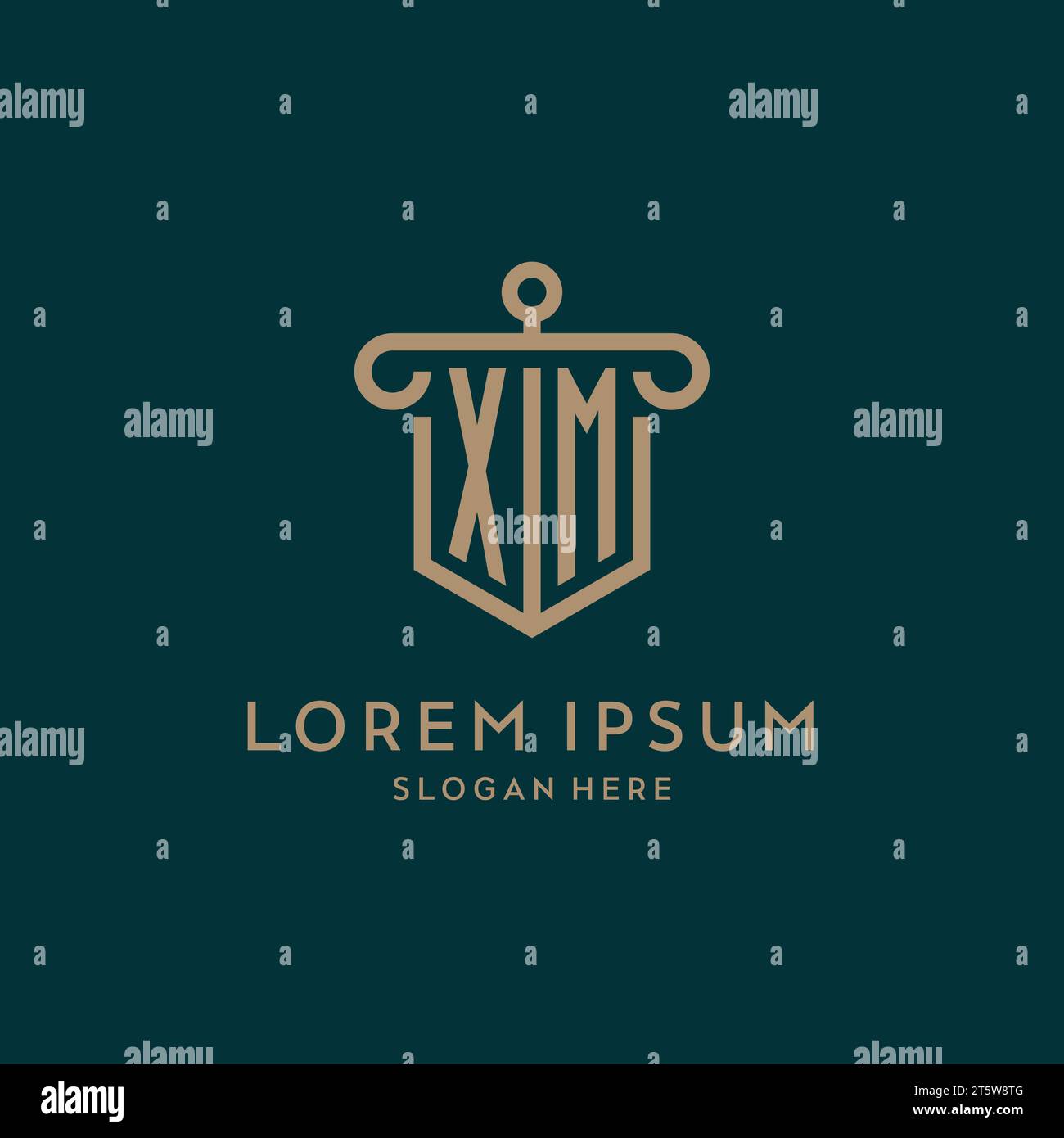 XM monogram initial logo design with shield and pillar shape design Stock Vector