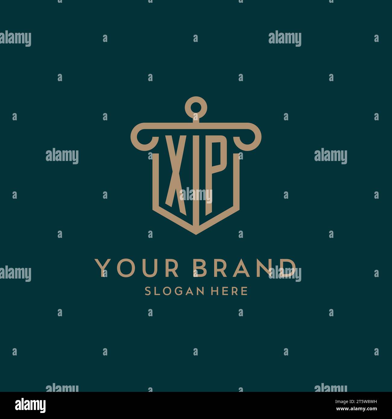 XP monogram initial logo design with shield and pillar shape design Stock Vector