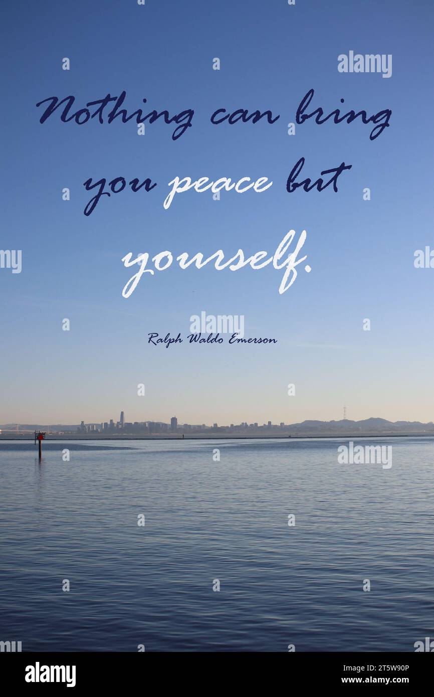 Quote. Motivational and inspirational quotes - Nothing can bring you peace but yourself. Stock Photo