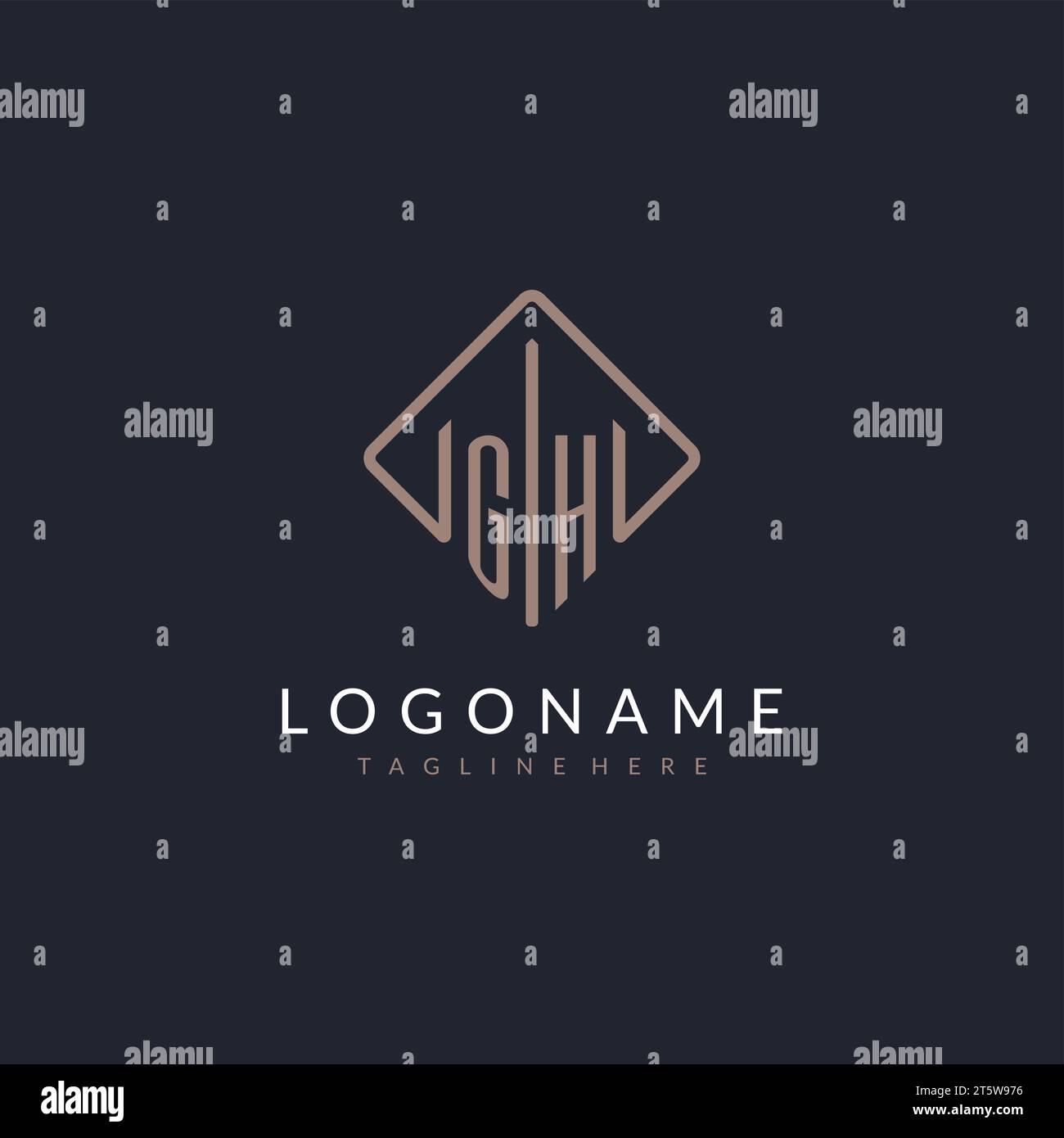 GH initial logo with curved rectangle style design ideas Stock Vector