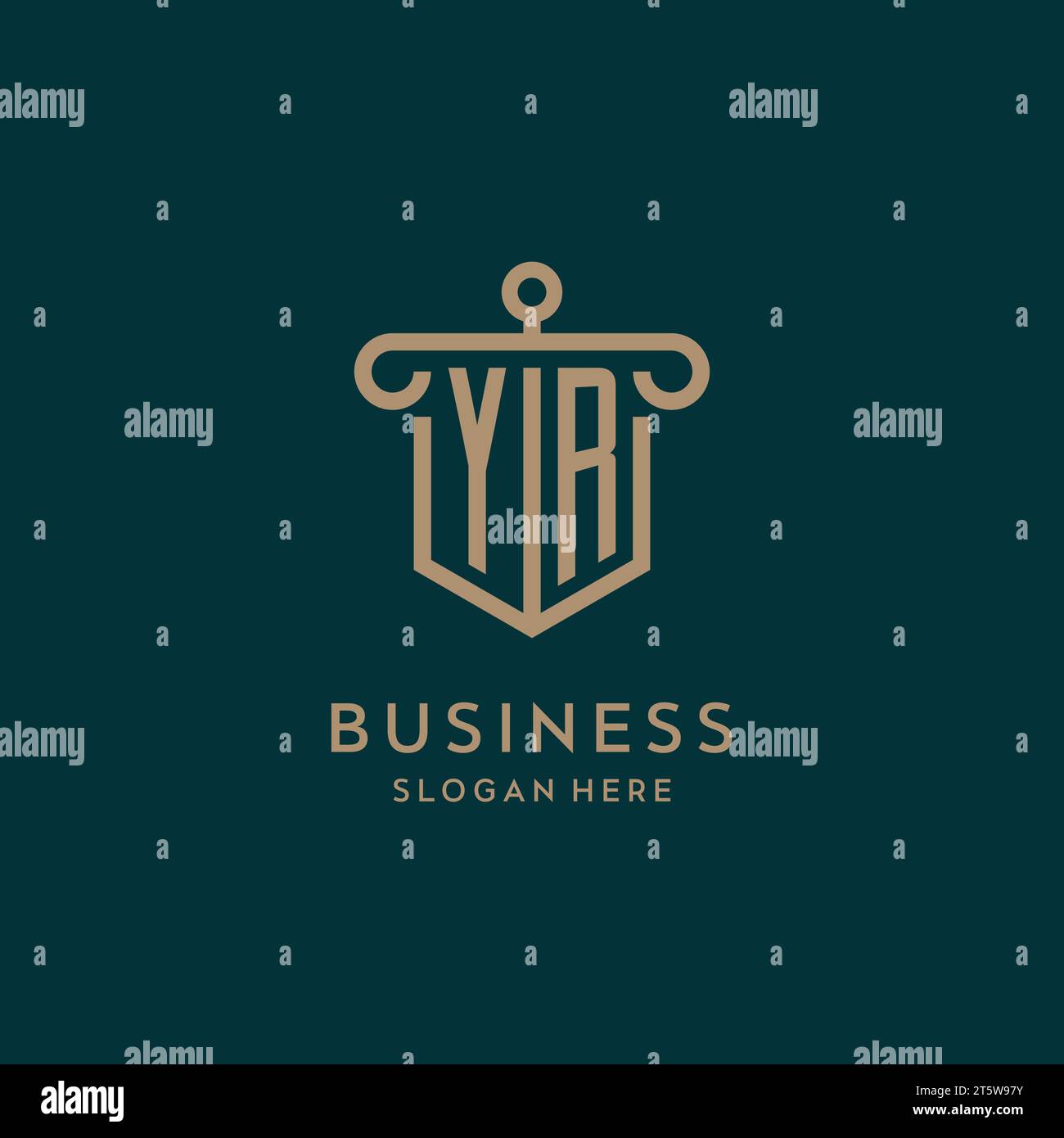 YR monogram initial logo design with shield and pillar shape design Stock Vector