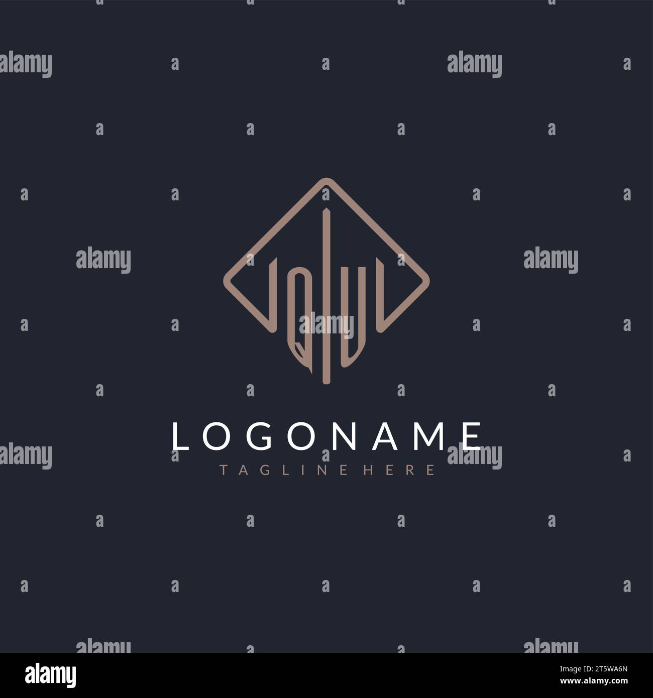 QU initial logo with curved rectangle style design ideas Stock Vector