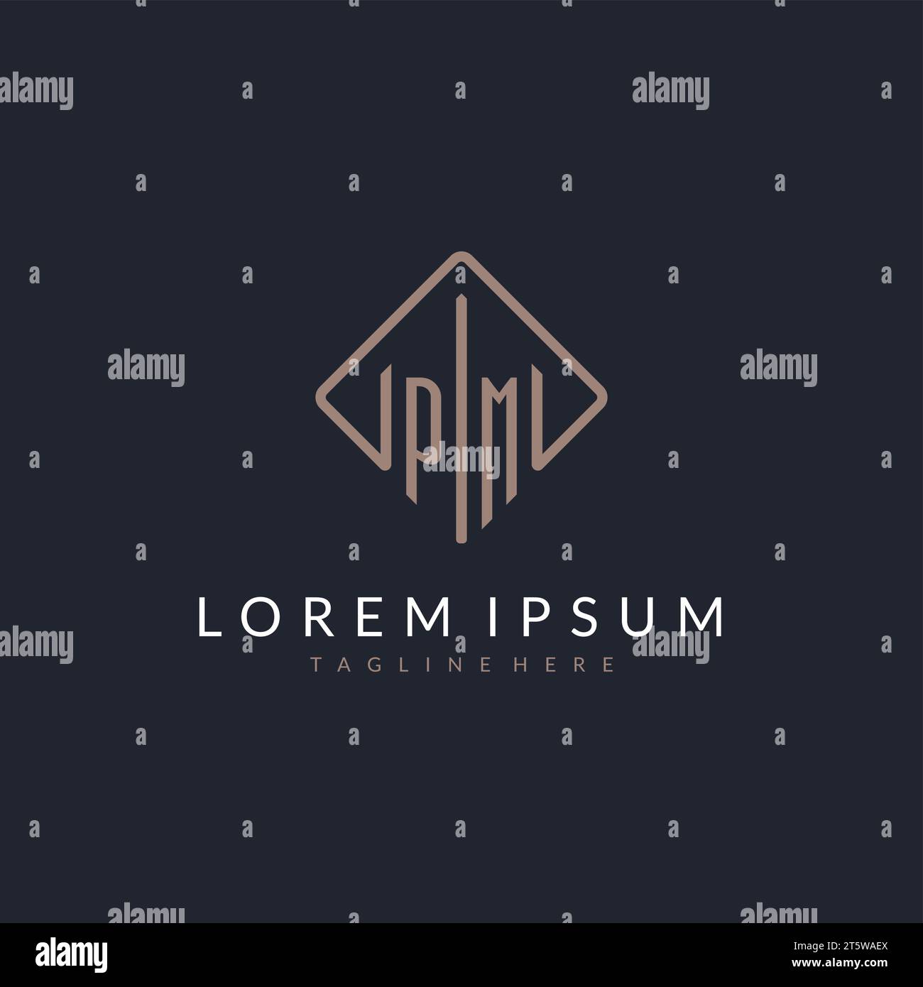 PM initial logo with curved rectangle style design ideas Stock Vector