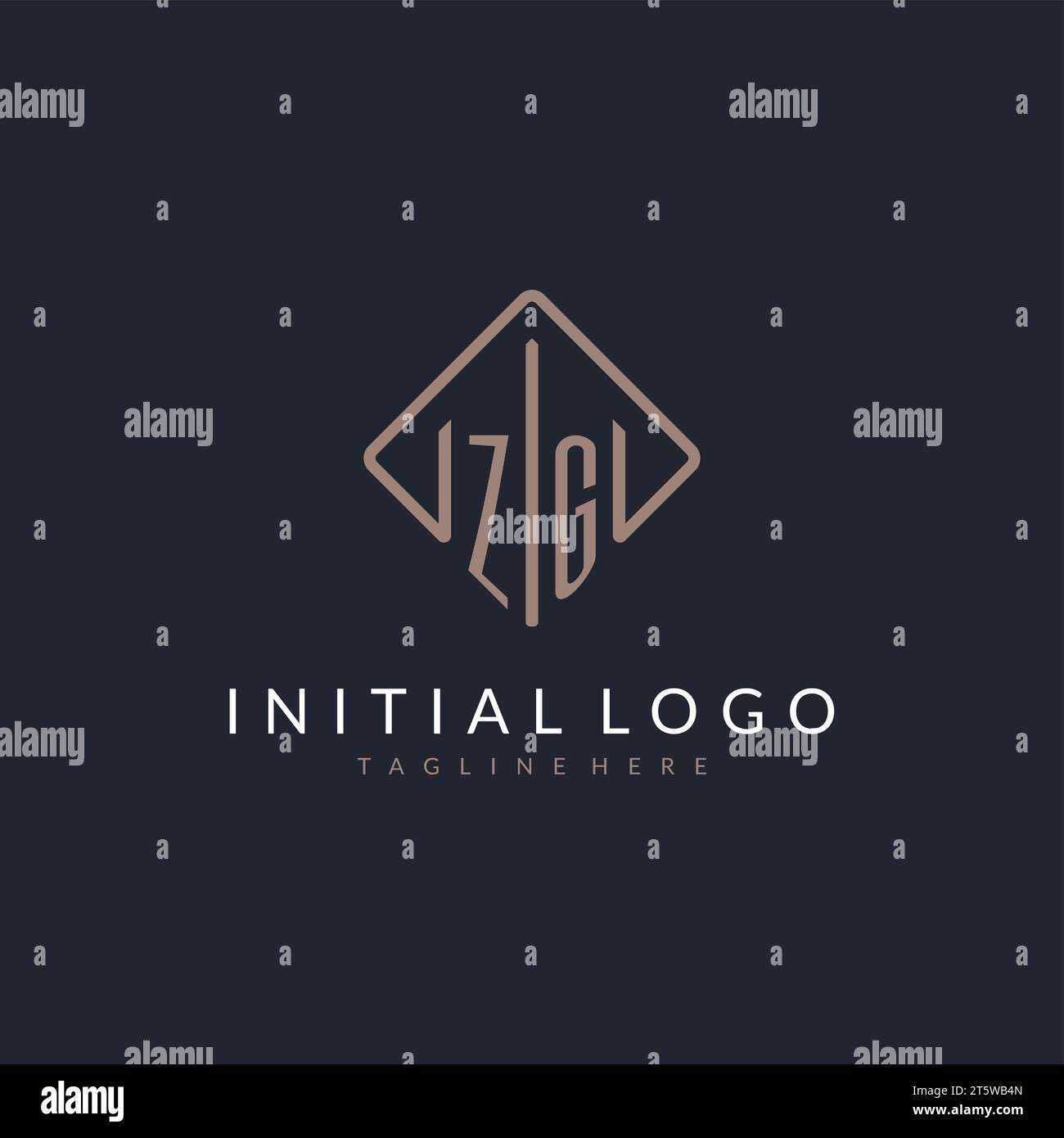 ZG initial logo with curved rectangle style design ideas Stock Vector