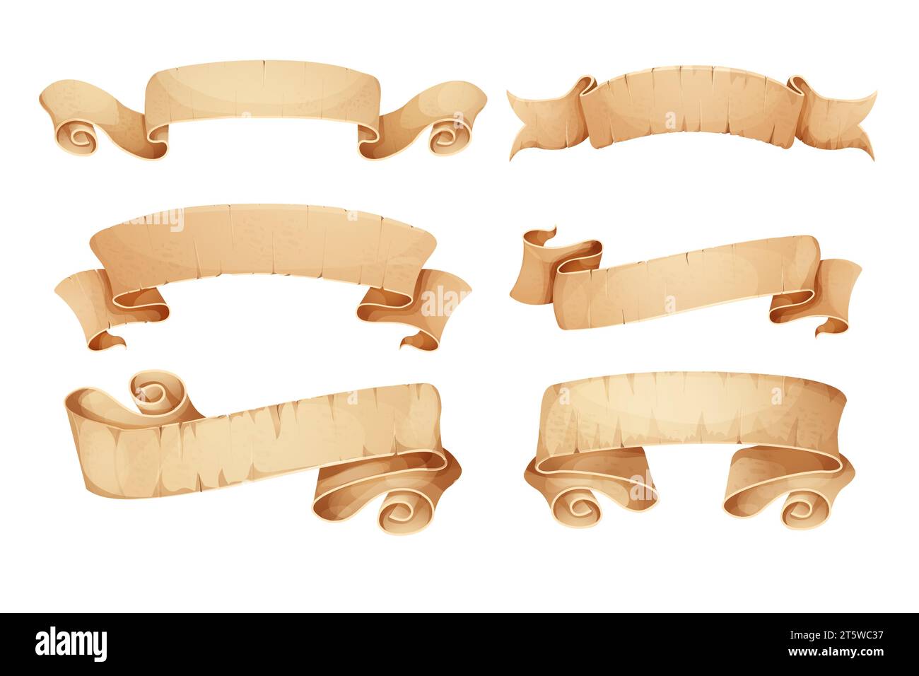Set Parchment paper scroll ribbon, old vintage banner game ui element ...